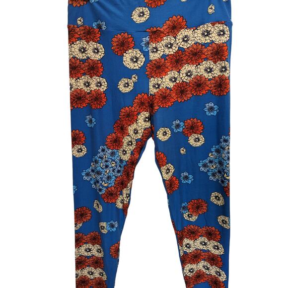 LuLaRoe Floral American Flag Leggings Size Tall & Curvy - Picture 2 of 4
